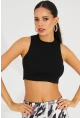 Kadın Siyah Triko Crop Triko Bluz KZ2447