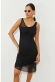 Kadın Siyah Tül Detaylı Asimetrik Mini Elbise B2475