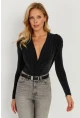 Kadın Siyah Vatkalı Kruvaze Çıtçıtlı Bodysuit GÇ151
