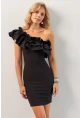 Kadın Siyah Volanlı Mini Elbise KED4294