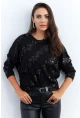 Kadın Siyah Yarasa Kol Payetli Triko Bluz PP6435