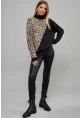Kadın Siyah Yarım Balıkçı Bloklu Leopar Sweatshirt Yİ1991
