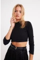 Kadın Siyah Yarım Balıkçı Crop Bluz CG113