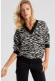 Kadın Siyah Zebra Desenli Triko Kazak YZ521