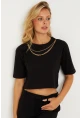 Kadın Siyah Zincir Aksesuarlı Kısa T-Shirt HT109
