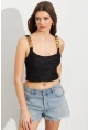 Kadın Siyah Zincir Askılı Astarlı Crop Bluz LİT109