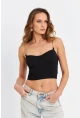 Kadın Siyah Zincir Askılı Crop Bluz LİT100