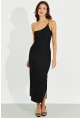 Kadın Siyah Zincir Detaylı Tek Omuz Midi Elbise RMZ21065
