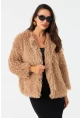 Kadın Sütlü Kahve Astarlı Peluş Kürk CO100