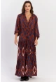 Kadın Taba Desenli Volanlı Maxi Dokuma Elbise ALO339