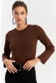 Kadın Taba Kısa Triko Bluz YV290