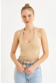 Kadın Taş Boyun Askılı Crop Bluz TF69