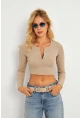 Kadın Taş Çıtçıtlı Crop Bluz CG379