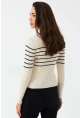 Kadın Taş Polo Yaka Çizgili Triko Bluz MK65