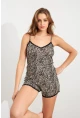 Kadın Taş-Siyah Dantel Detaylı Leopar Pijama Takımı SAN102