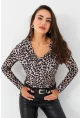 Kadın Taş-Siyah Degaje Yaka Leopar Bluz LPP1234