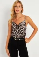 Kadın Taş-Siyah Degaje Yaka Leopar Desenli Bluz LPP1296