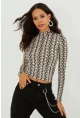 Kadın Taş Yarım Balıkçı Zebra Desen Bluz LPP1133