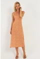 Kadın Turuncu Sırtı Gipeli Desenli Midi Elbise MP427