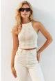 Kadın Vanilya Ayarlanabilir Boyunlu Triko Bluz MP20147