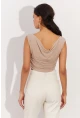 Kadın Vanilya Degaje Yaka Yanları Büzgülü Crop Bluz B2494
