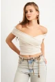 Kadın Vanilya Madonna Yaka Crop Bluz VA101