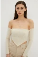 Kadın Vanilya Sırt Fermuarlı Crop Bluz B518