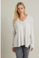 Kadın Vanilya V Yaka Taşlı İnce Triko Bluz MYİL002