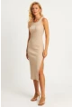 Kadın Vanilya Yırtmaçlı Kaşkorse Midi Elbise XL2011