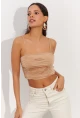 Kadın Vizon Drapeli Crop Bluz LPP1216