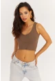 Kadın Vizon V Yaka Crop Bluz LPP1210