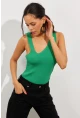 Kadın Yeşil Asimetrik Yaka Triko Bluz YV122