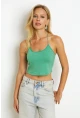 Kadın Yeşil Dantel Detaylı Crop Bluz RK13