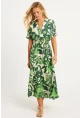 Kadın Yeşil Desenli Gipeli Midi Elbise YZ1055