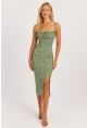 Kadın Yeşil İnce Askılı Midi Elbise MON125