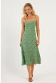 Kadın Yeşil Sırtı Gipeli Desenli Midi Elbise MP427