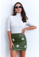 Kadın Yeşil Suni Deri Desenli Mini Etek NH92