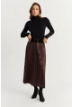 Kadın Acı-Kahve Beli Lastikli Pilise Etek GÇ190