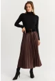 Kadın Acı-Kahve Beli Lastikli Pilise Etek MGÇ190