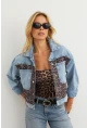 Kadın Açık-Mavi Bloklu Leopar Denim Ceket KAM300