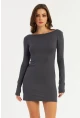 Kadın Antrasit Sırt Dekolteli Mini Elbise HOR36