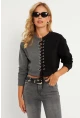 Kadın Antrasit-Siyah Kuşgözlü Kısa Sweatshirt TF02