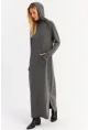 Kadın Antrasit Yakası Fermuarlı Maxi Sweat Elbise MTF12