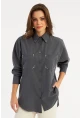 Kadın Antrasit Zımbalı Gömlek MASF2