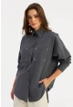 Kadın Antrasit Zımbalı Gömlek MASF2
