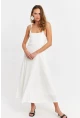 Kadın Beyaz Askılı Bürümcük Midi Elbise EY3057