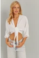 Kadın Beyaz Bağlamalı Bluz KS034