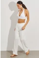 Kadın Beyaz Beli Lastikli Yarım Astarlı Brode Pantolon TW80018