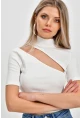 Kadın Beyaz Çapraz Yaka Kaşkorse Kısa Bluz B74