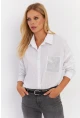 Kadın Beyaz Cepli Taşlı Gömlek ZER414